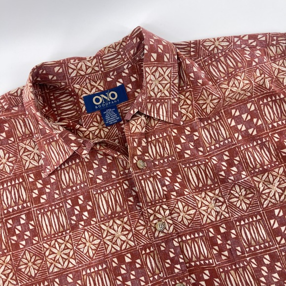 ONO & Company Hawaiian Shirt Mens 2XL Button Up Short Sleeve Red Pattern - Picture 1 of 8